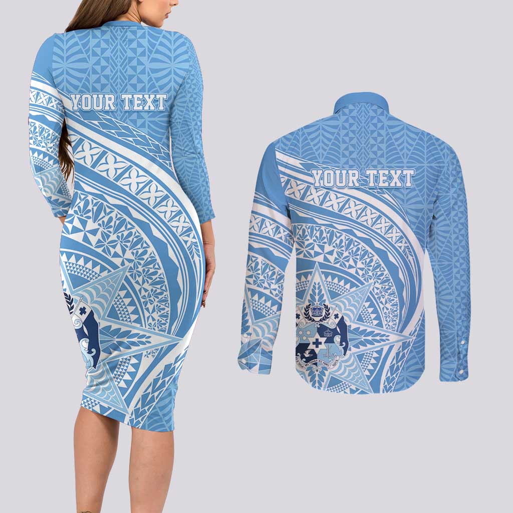 Tonga Apifo'ou Kolisi Personalized Couples Matching Long Sleeve Bodycon Dress and Long Sleeve Button Shirt Ngatu Tokelaufeletoa Motifs