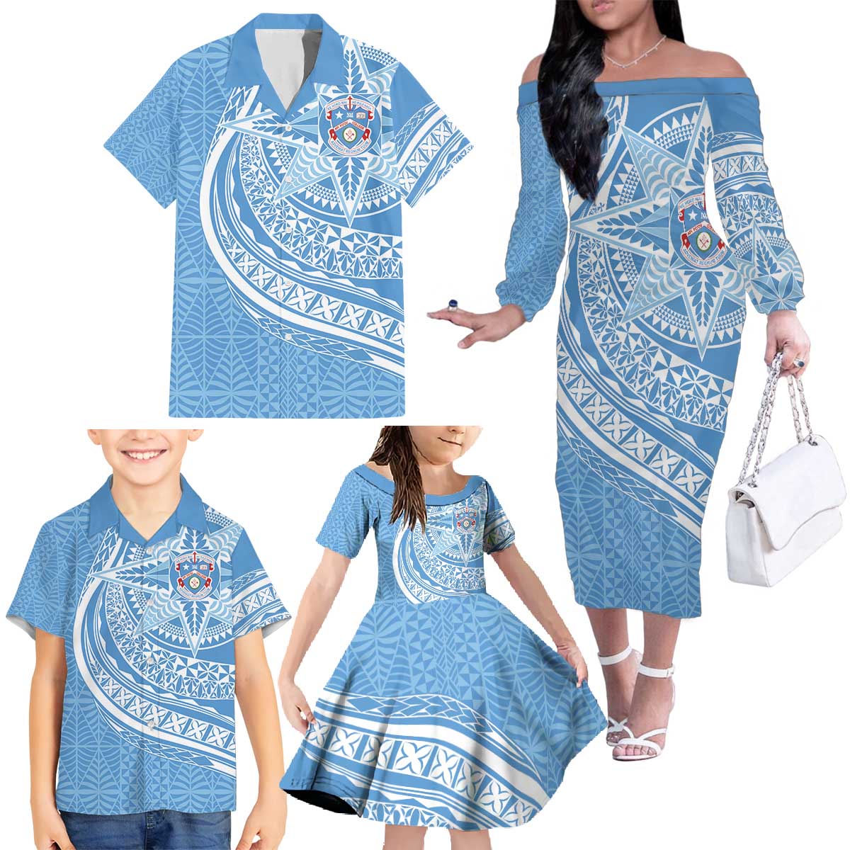 Tonga Apifo'ou Kolisi Personalized Family Matching Off The Shoulder Long Sleeve Dress and Hawaiian Shirt Ngatu Tokelaufeletoa Motifs