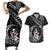 Personalised Polynesian Dog Couples Matching Short Sleeve Bodycon Dress and Hawaiian Shirt With Australian Shepherd - Crescent Style LT7 Black - Polynesian Pride