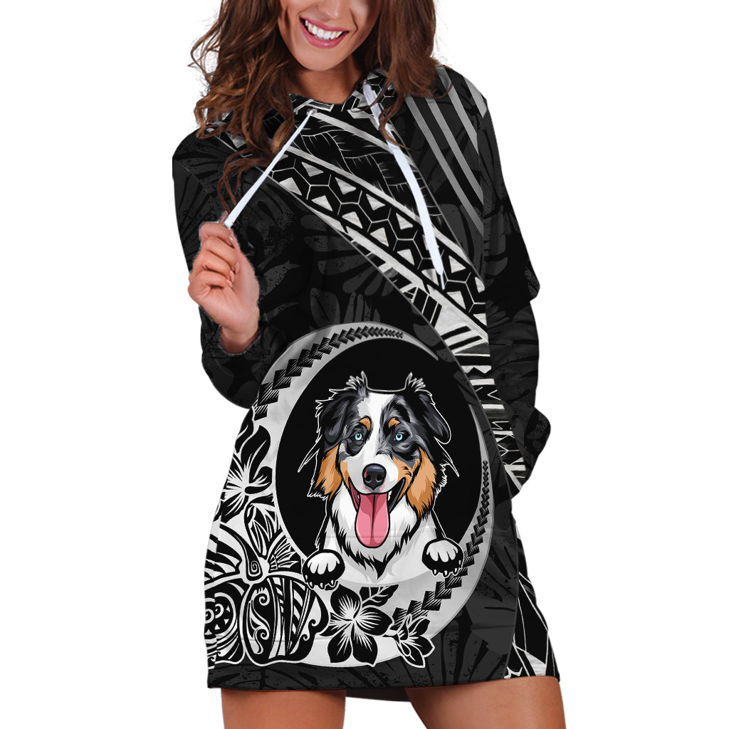 Personalised Polynesian Dog Hoodie Dress With Australian Shepherd - Crescent Style LT7 Black - Polynesian Pride