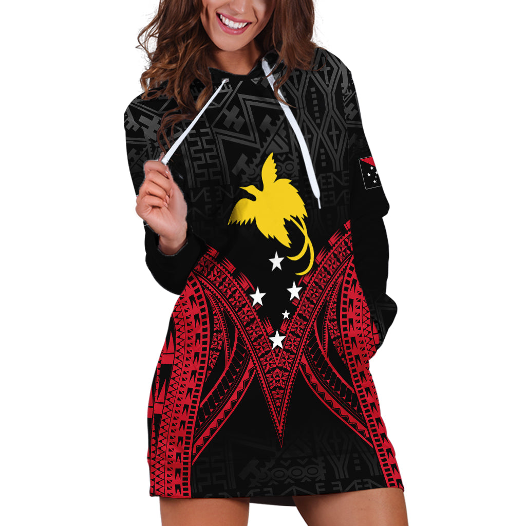 Personalised PNG Hoodie Dress Papua Motuan Mirror Style LT7 Black - Polynesian Pride