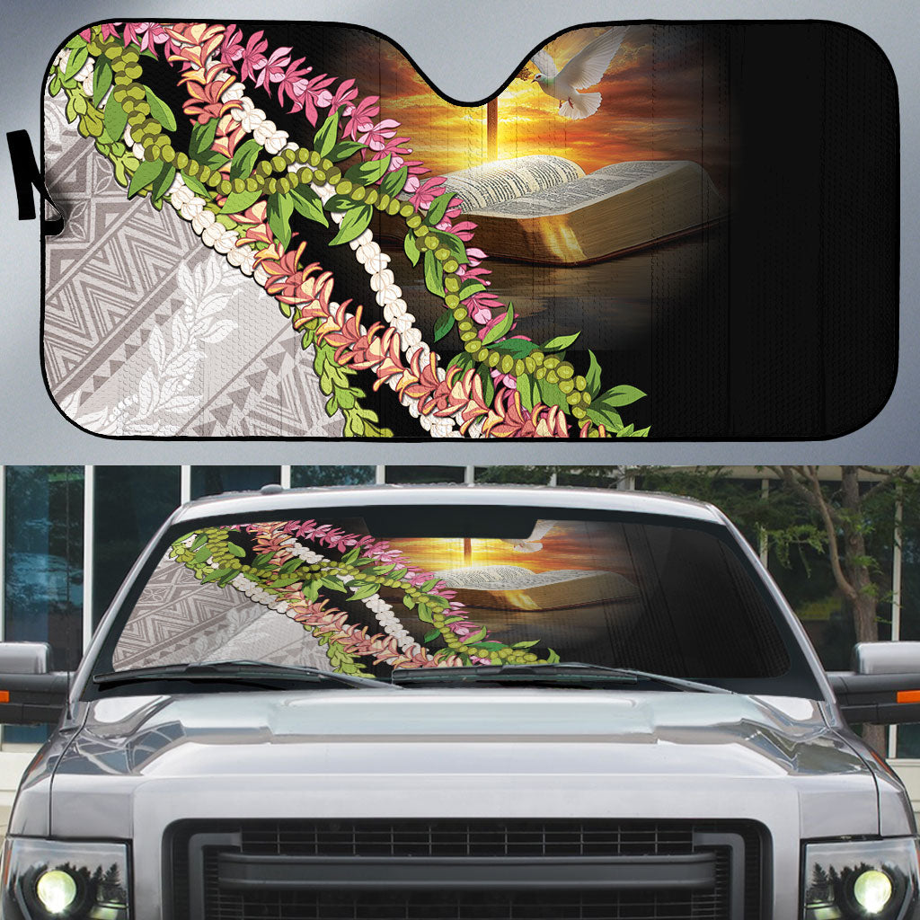 Hawaii Mokihana Mix Pikake Leis Mahalo 'Olelo Auto Sun Shade Black LT7 Black - Polynesian Pride