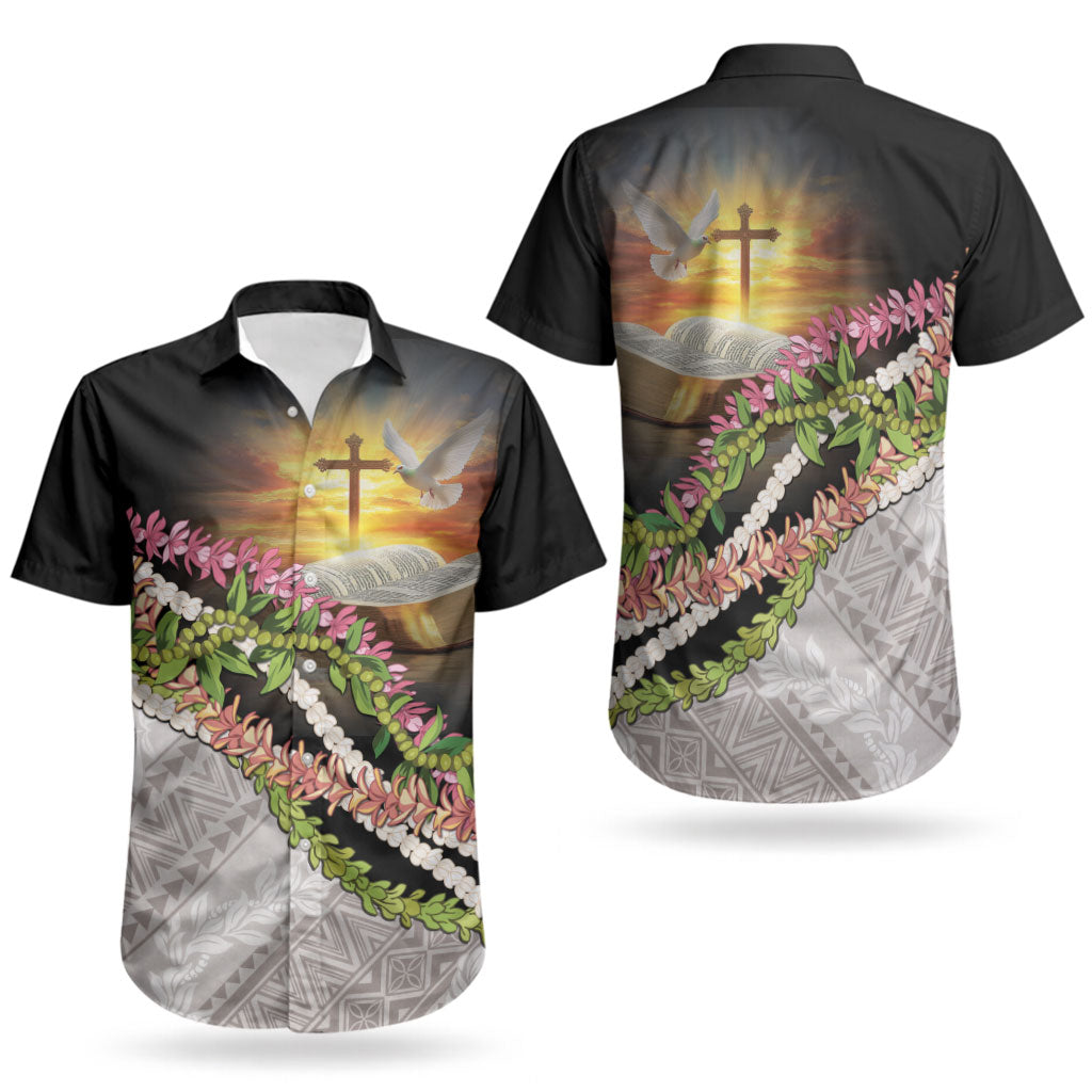 Hawaii Mokihana Mix Pikake Leis Mahalo 'Olelo Couples Matching Off Shoulder Maxi Dress and Hawaiian Shirt Black