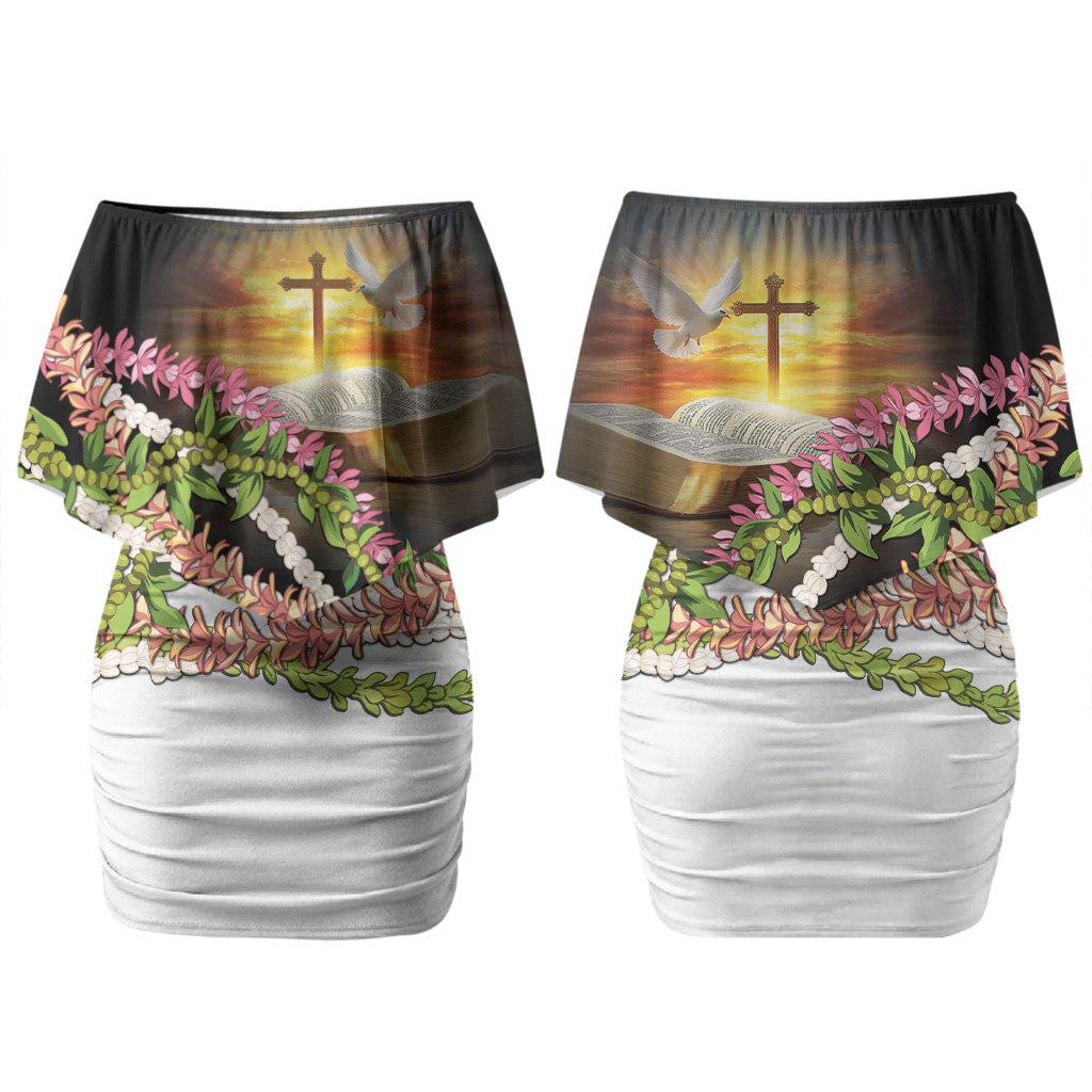 Hawaii Mokihana Mix Pikake Leis Mahalo 'Olelo Couples Matching Off Shoulder Short Dress and Hawaiian Shirt Black LT7 - Polynesian Pride