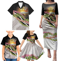 Hawaii Mokihana Mix Pikake Leis Mahalo 'Olelo Family Matching Puletasi and Hawaiian Shirt Black