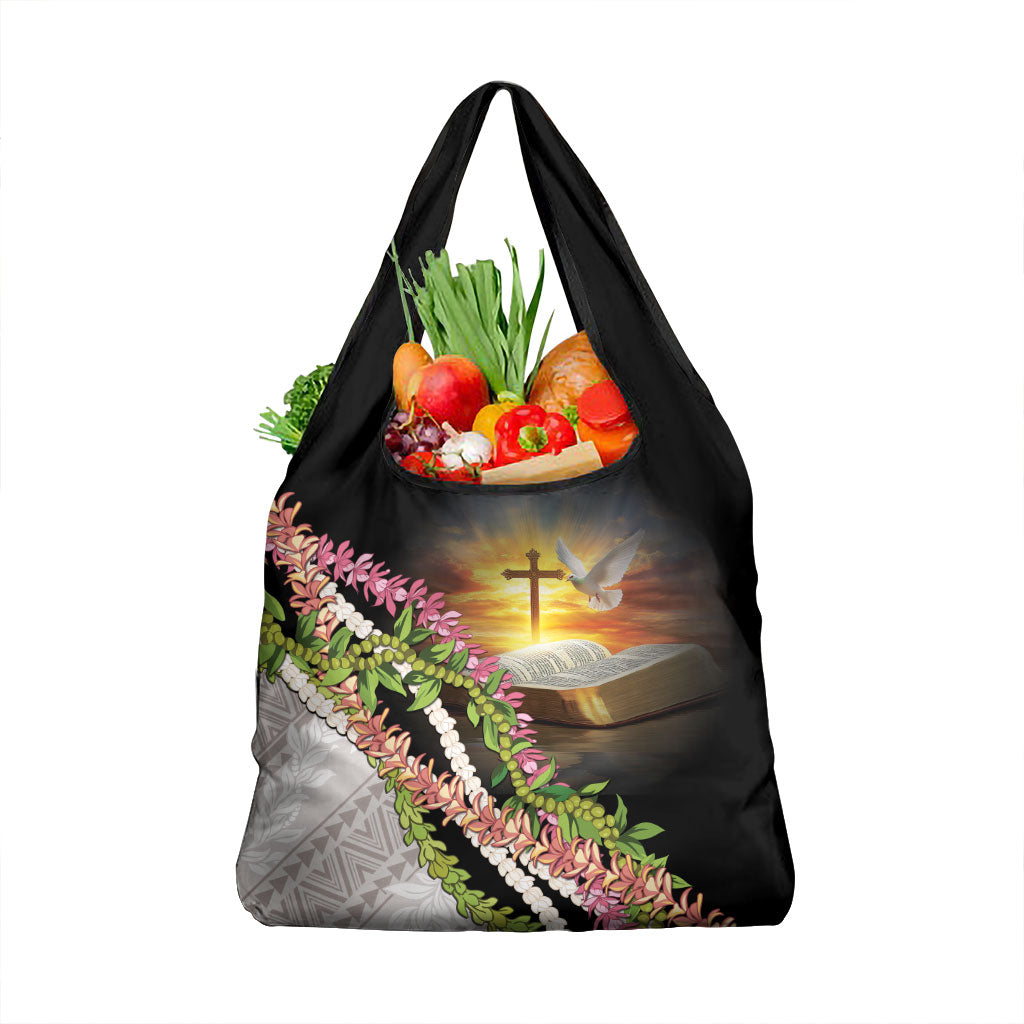 Hawaii Mokihana Mix Pikake Leis Mahalo 'Olelo Grocery Bag Black