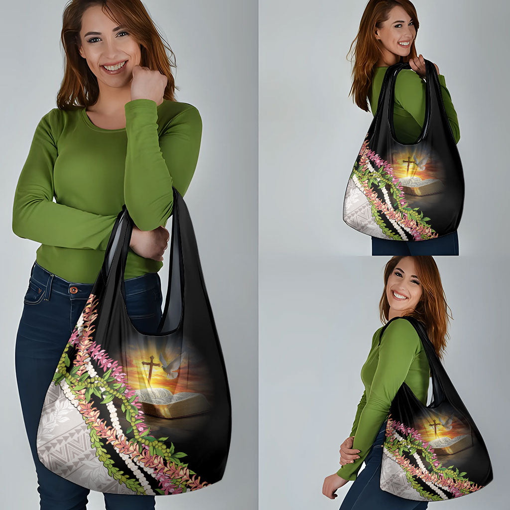 Hawaii Mokihana Mix Pikake Leis Mahalo 'Olelo Grocery Bag Black
