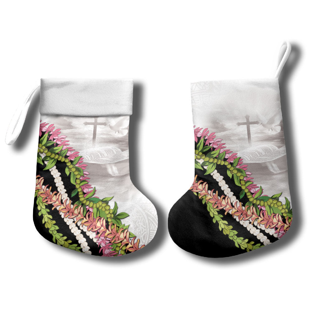 Hawaii Mokihana Mix Pikake Leis Mahalo 'Olelo Christmas Stocking White Tapa