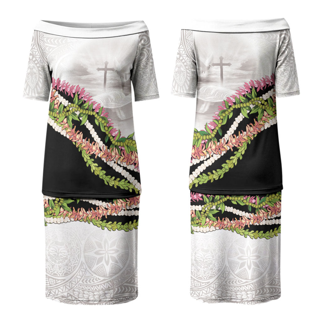 Hawaii Mokihana Mix Pikake Leis Mahalo 'Olelo Couples Matching Puletasi and Hawaiian Shirt White Tapa LT7 - Polynesian Pride