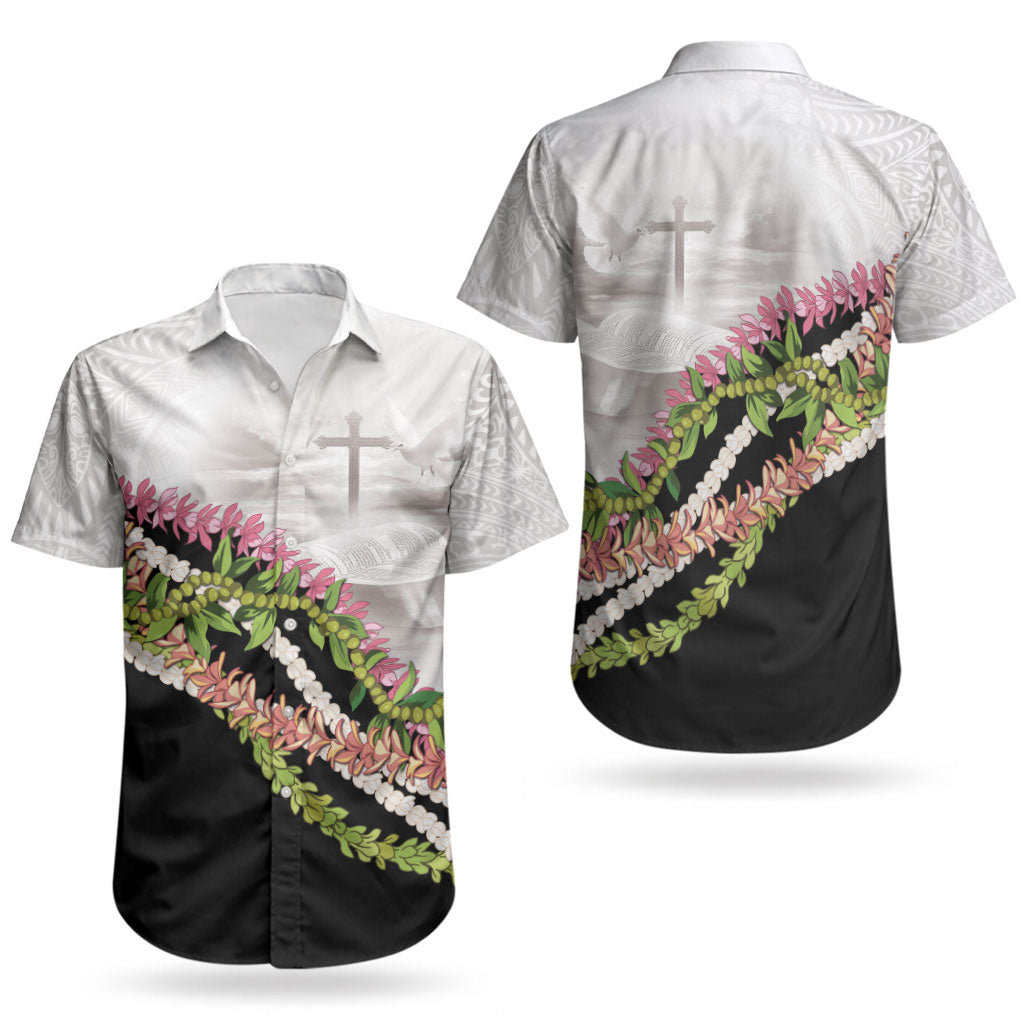 Hawaii Mokihana Mix Pikake Leis Mahalo 'Olelo Couples Matching Summer Maxi Dress and Hawaiian Shirt White Tapa LT7 - Polynesian Pride