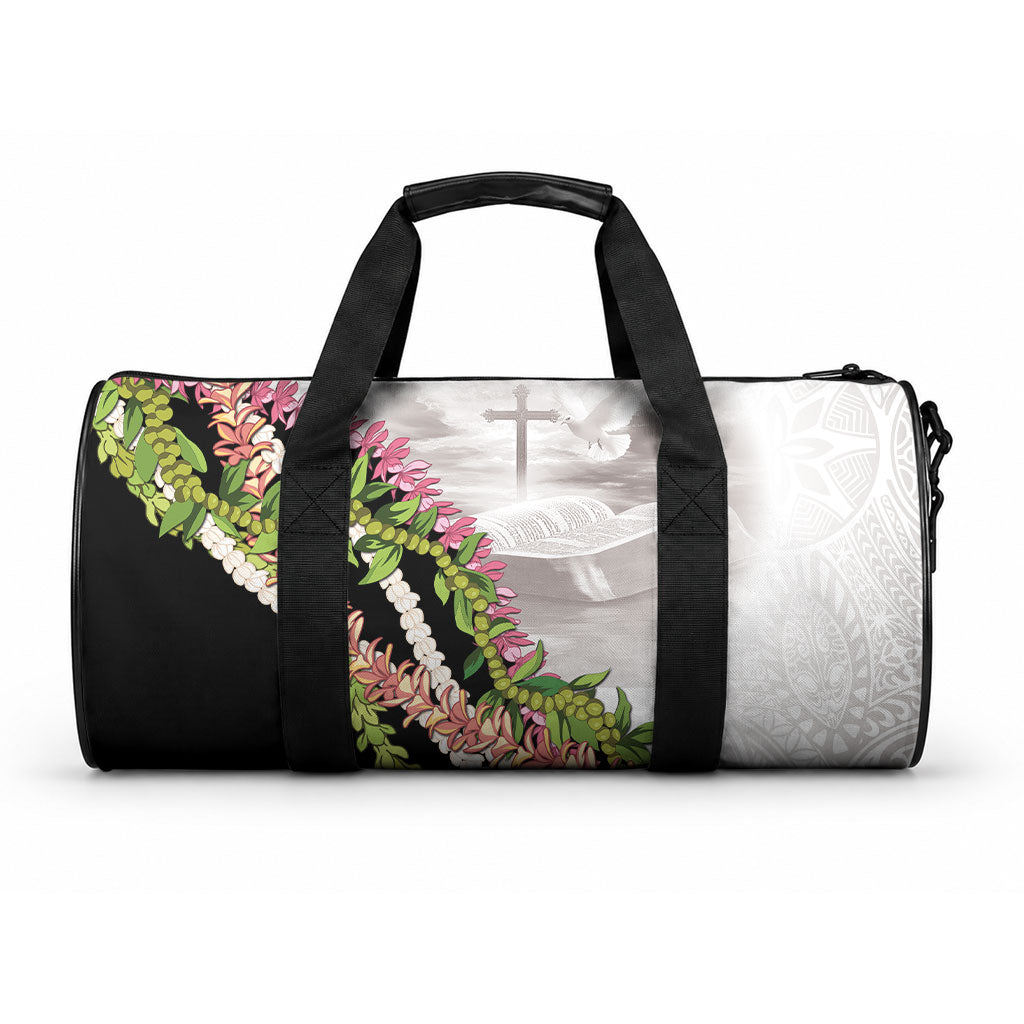 Hawaii Mokihana Mix Pikake Leis Mahalo 'Olelo Duffle Bag White Tapa