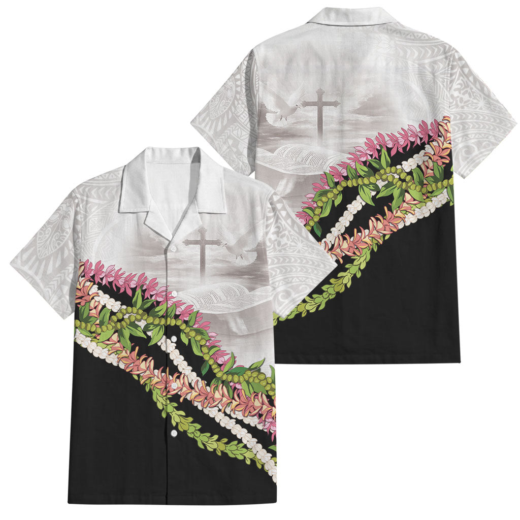 Hawaii Mokihana Mix Pikake Leis Mahalo 'Olelo Family Matching Mermaid Dress and Hawaiian Shirt White Tapa LT7 Dad's Shirt - Short Sleeve White - Polynesian Pride