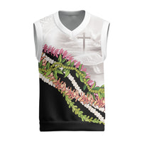Hawaii Mokihana Mix Pikake Leis Mahalo 'Olelo Christmas Knitted V-Neck Vest White Tapa