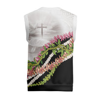 Hawaii Mokihana Mix Pikake Leis Mahalo 'Olelo Christmas Knitted V-Neck Vest White Tapa