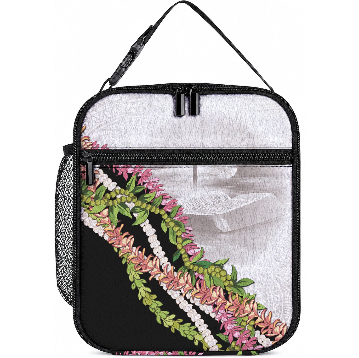 Hawaii Mokihana Mix Pikake Leis Mahalo 'Olelo Lunch Bag White Tapa