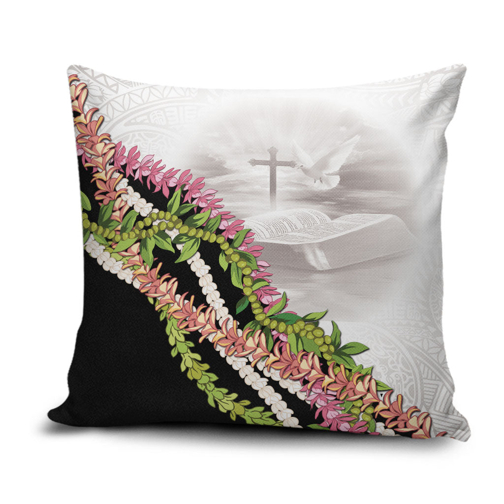 Hawaii Mokihana Mix Pikake Leis Mahalo 'Olelo Pillow Cover White Tapa
