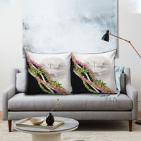 Hawaii Mokihana Mix Pikake Leis Mahalo 'Olelo Pillow Cover White Tapa