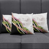 Hawaii Mokihana Mix Pikake Leis Mahalo 'Olelo Pillow Cover White Tapa