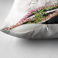 Hawaii Mokihana Mix Pikake Leis Mahalo 'Olelo Pillow Cover White Tapa