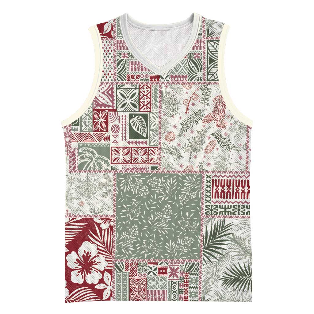 Aloha Hawaii Pastel Christmas Patchwork Basketball Jersey Classic Style - Polynesian Pride