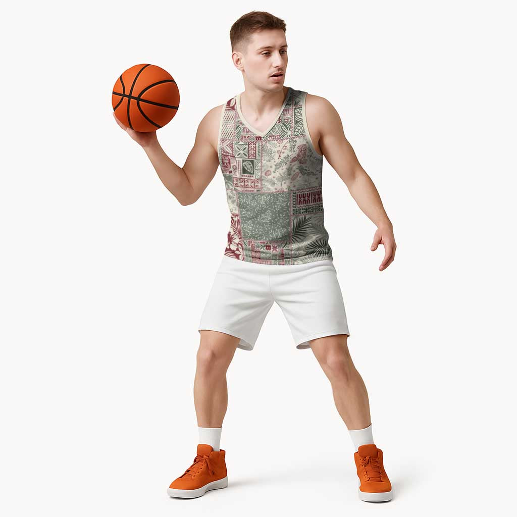 Aloha Hawaii Pastel Christmas Patchwork Basketball Jersey Classic Style - Polynesian Pride
