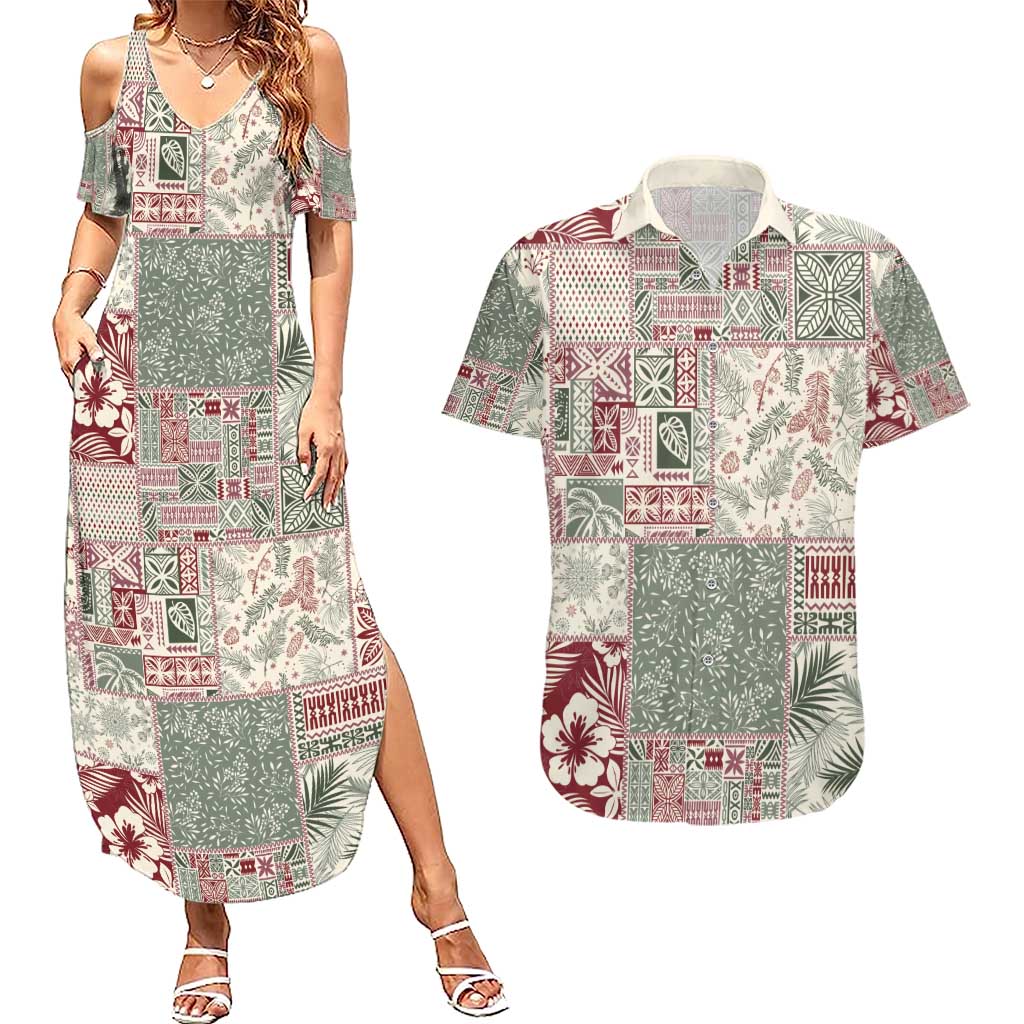 Aloha Hawaii Pastel Christmas Patchwork Couples Matching Summer Maxi Dress and Hawaiian Shirt Classic Style - Polynesian Pride
