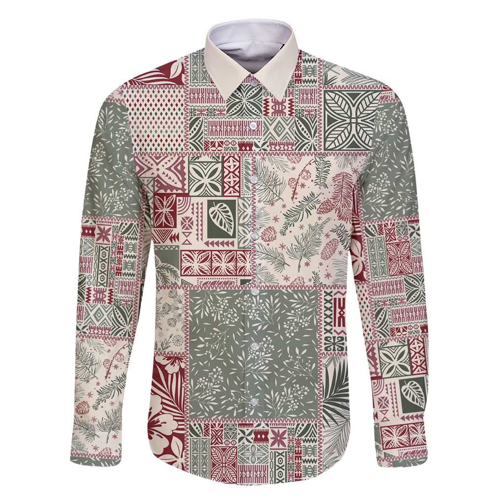 Aloha Hawaii Pastel Christmas Patchwork Family Matching Long Sleeve Bodycon Dress and Hawaiian Shirt Classic Style - Polynesian Pride