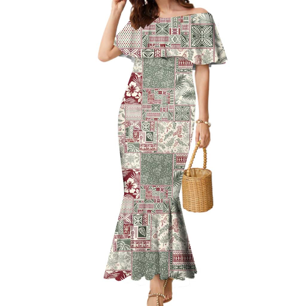 Aloha Hawaii Pastel Christmas Patchwork Family Matching Mermaid Dress and Hawaiian Shirt Classic Style - Polynesian Pride