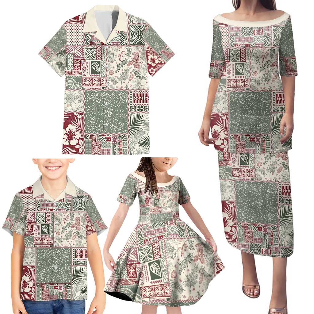 Aloha Hawaii Pastel Christmas Patchwork Family Matching Puletasi and Hawaiian Shirt Classic Style - Polynesian Pride