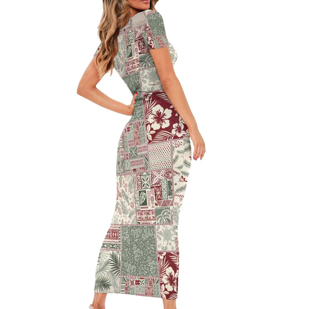 Aloha Hawaii Pastel Christmas Patchwork Family Matching Short Sleeve Bodycon Dress and Hawaiian Shirt Classic Style - Polynesian Pride