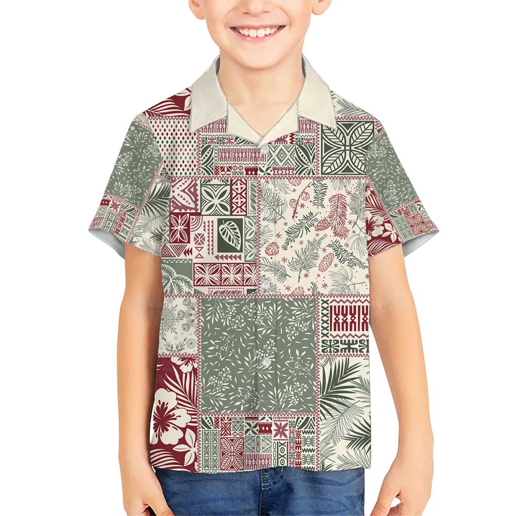 Aloha Hawaii Pastel Christmas Patchwork Family Matching Short Sleeve Bodycon Dress and Hawaiian Shirt Classic Style - Polynesian Pride