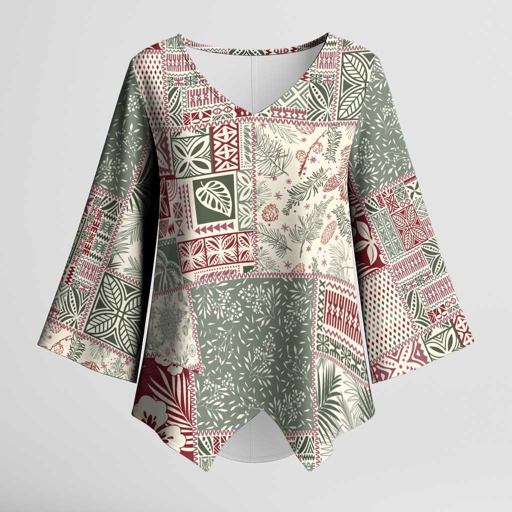 Aloha Hawaii Pastel Christmas Patchwork Kimono Sleeve Blouse Classic Style - Polynesian Pride
