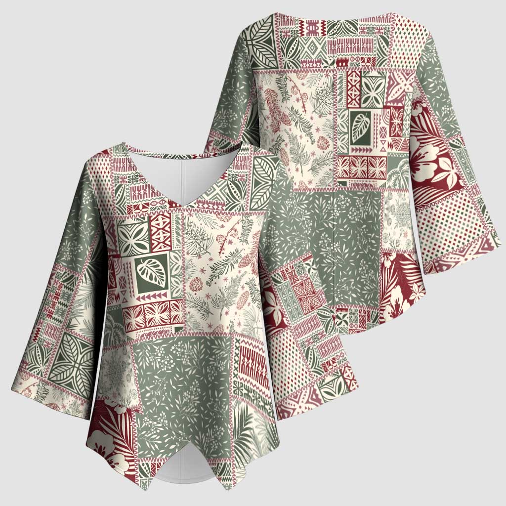 Aloha Hawaii Pastel Christmas Patchwork Kimono Sleeve Blouse Classic Style - Polynesian Pride