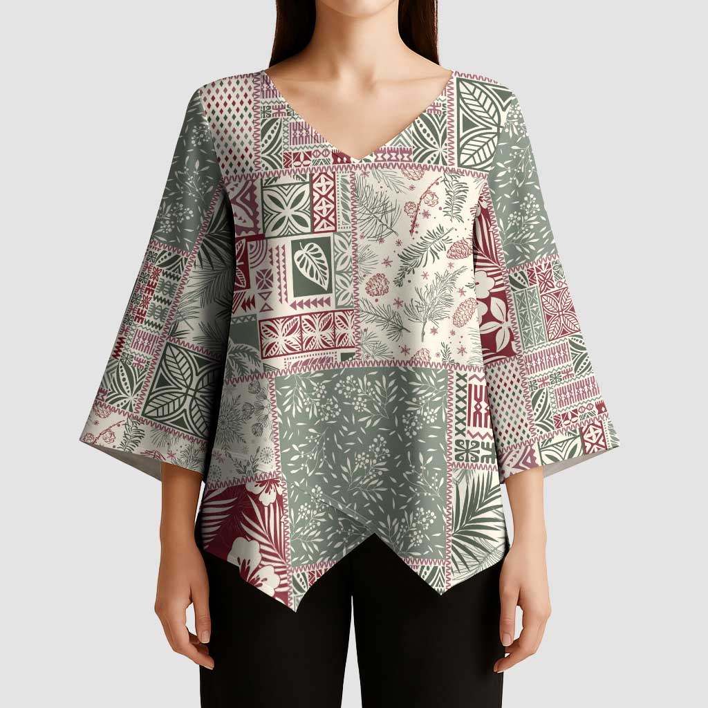 Aloha Hawaii Pastel Christmas Patchwork Kimono Sleeve Blouse Classic Style - Polynesian Pride