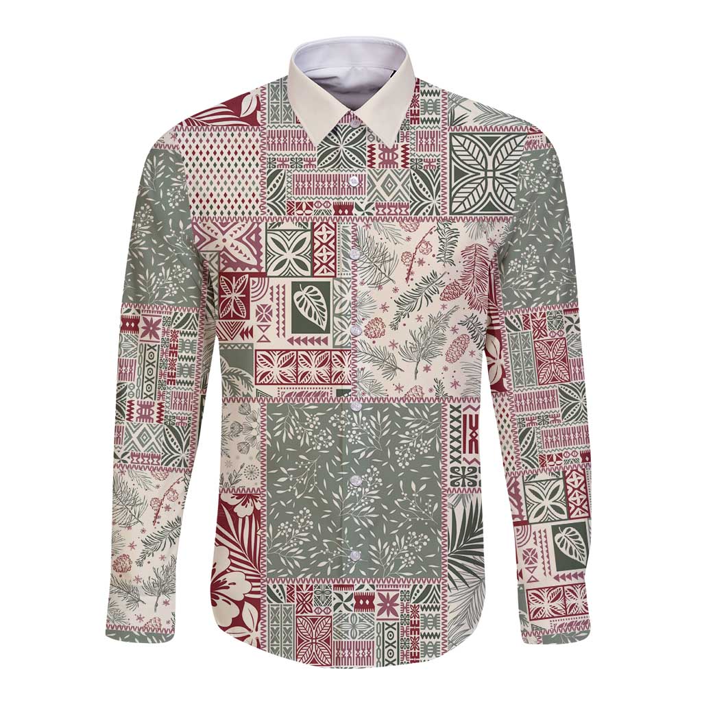 Aloha Hawaii Pastel Christmas Patchwork Long Sleeve Button Shirt Classic Style - Polynesian Pride