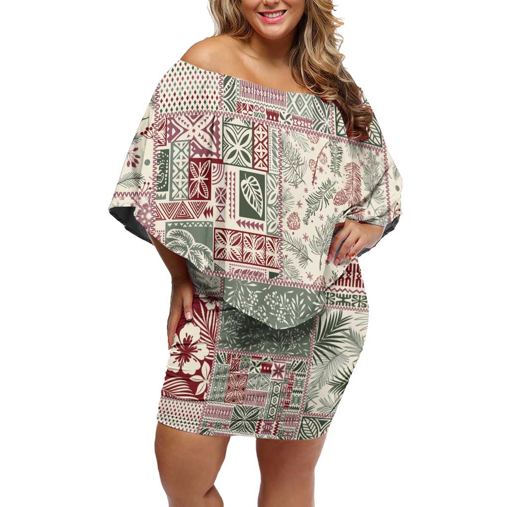 Aloha Hawaii Pastel Christmas Patchwork Off Shoulder Short Dress Classic Style - Polynesian Pride