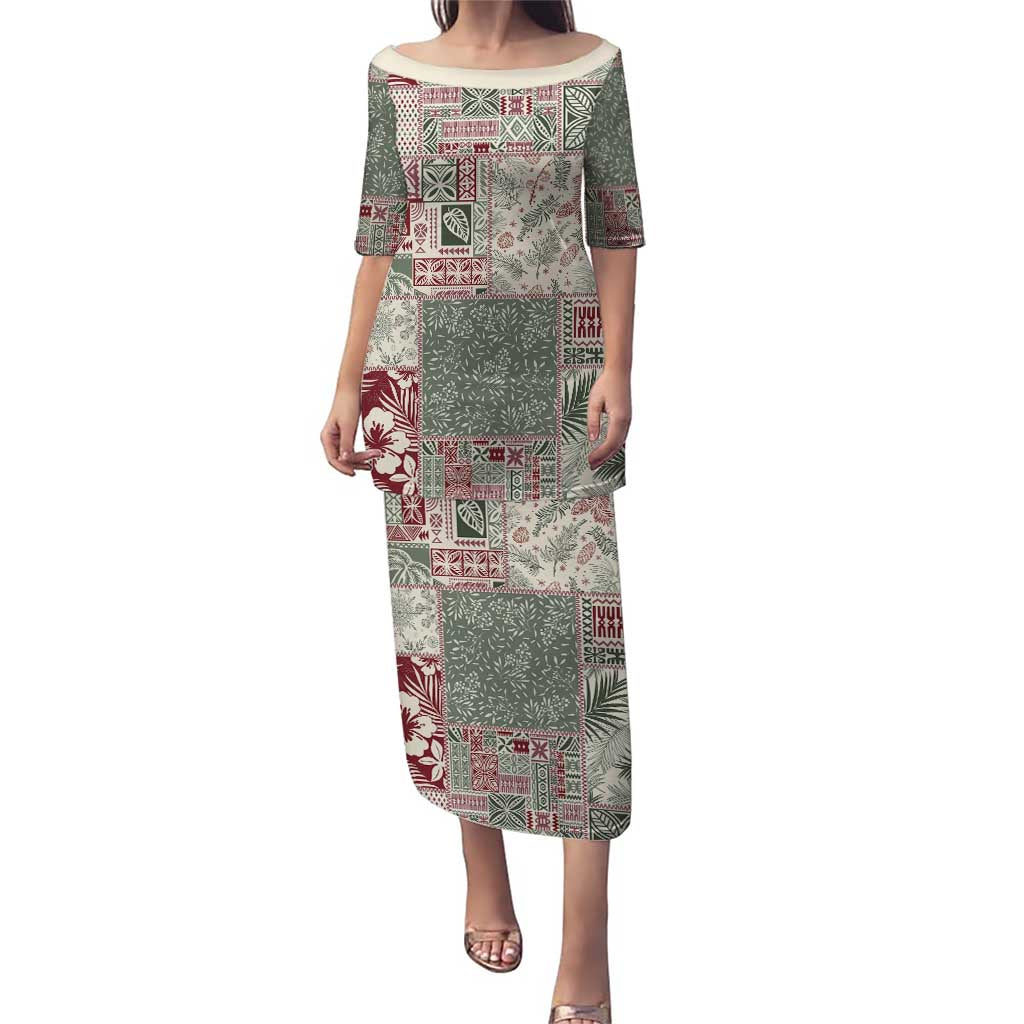 Aloha Hawaii Pastel Christmas Patchwork Puletasi Classic Style - Polynesian Pride