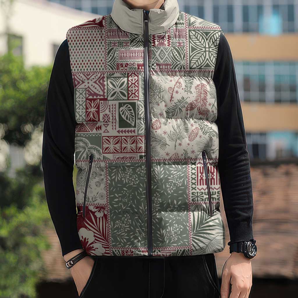 Aloha Hawaii Pastel Christmas Patchwork Sleeveless Puffer Jacket Classic Style - Polynesian Pride