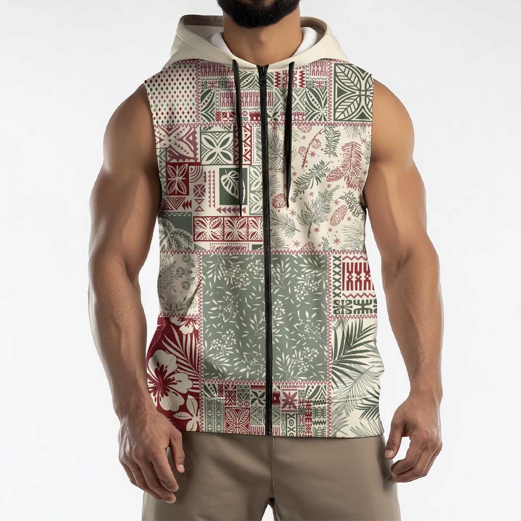 Aloha Hawaii Pastel Christmas Patchwork Sleeveless Zip Hoodie Classic Style LT7