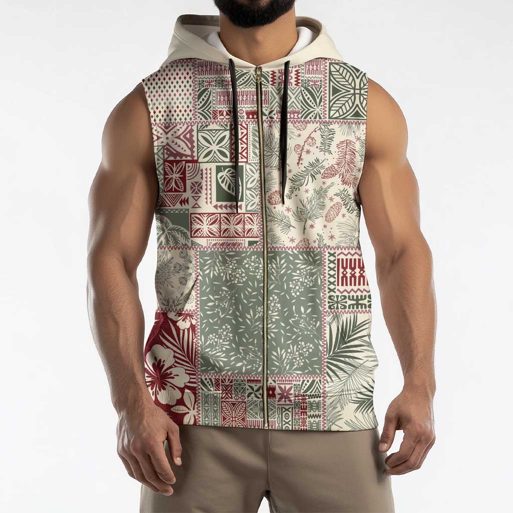Aloha Hawaii Pastel Christmas Patchwork Sleeveless Zip Hoodie Classic Style - Polynesian Pride