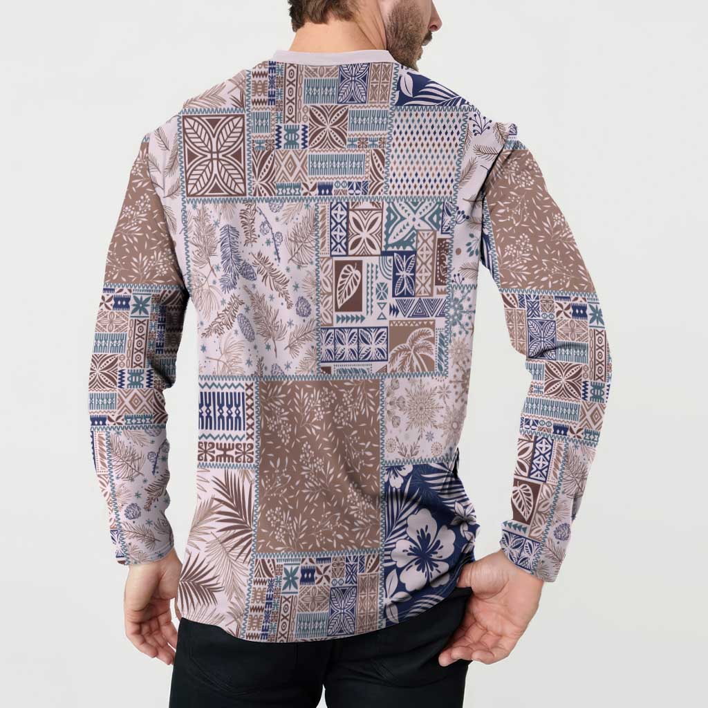 Aloha Hawaii Pastel Christmas Patchwork Button Sweatshirt Rustic Style - Polynesian Pride