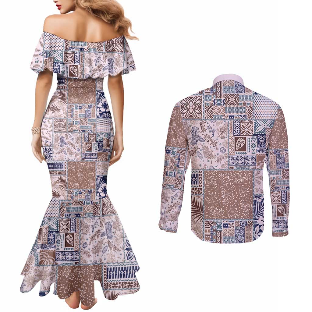 Aloha Hawaii Pastel Christmas Patchwork Couples Matching Mermaid Dress and Long Sleeve Button Shirt Rustic Style LT7 - Polynesian Pride