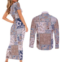 Aloha Hawaii Pastel Christmas Patchwork Couples Matching Short Sleeve Bodycon Dress and Long Sleeve Button Shirt Rustic Style LT7 - Polynesian Pride
