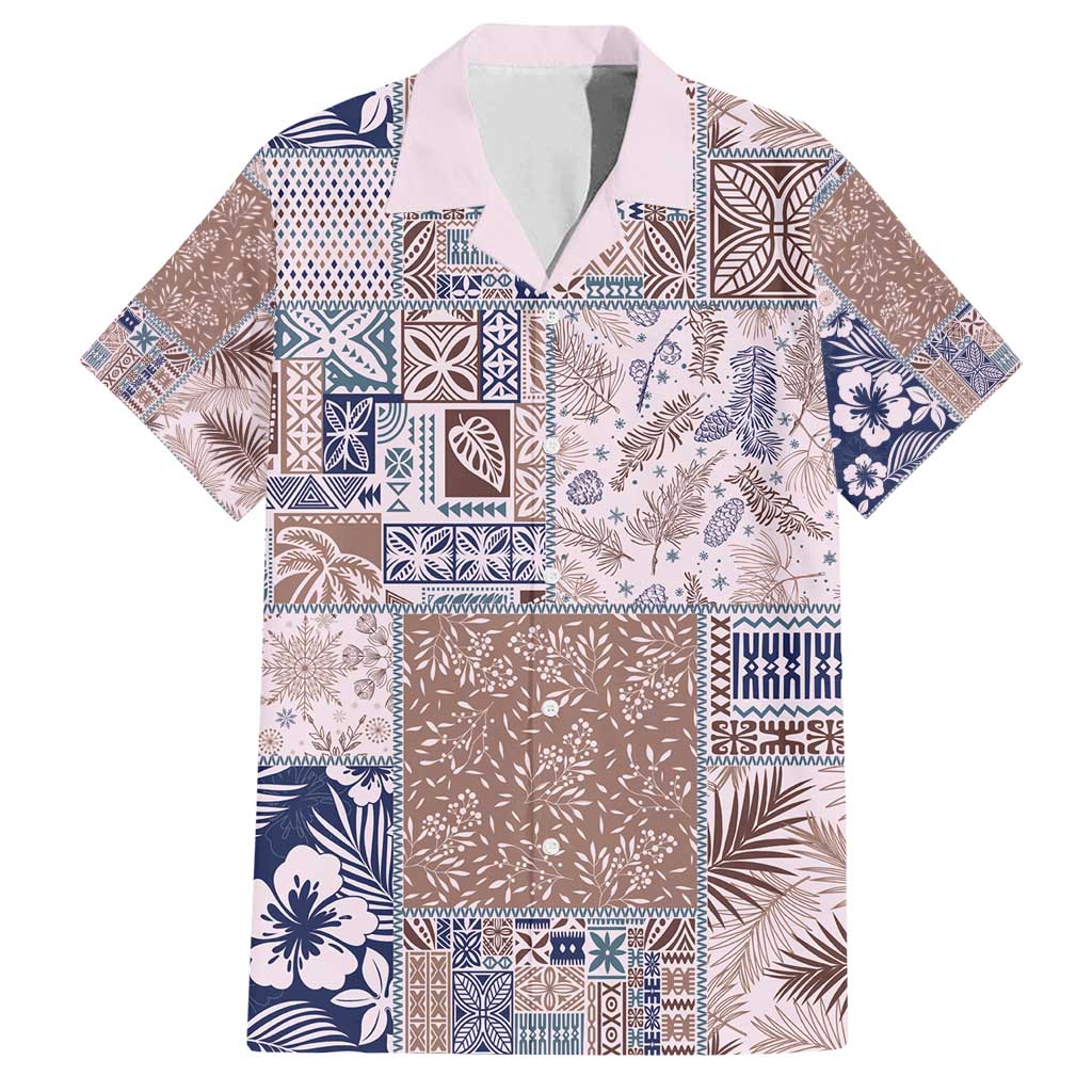 Aloha Hawaii Pastel Christmas Patchwork Family Matching Long Sleeve Bodycon Dress and Hawaiian Shirt Rustic Style - Polynesian Pride
