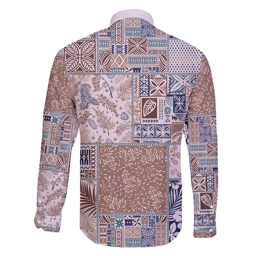 Aloha Hawaii Pastel Christmas Patchwork Family Matching Long Sleeve Bodycon Dress and Hawaiian Shirt Rustic Style - Polynesian Pride