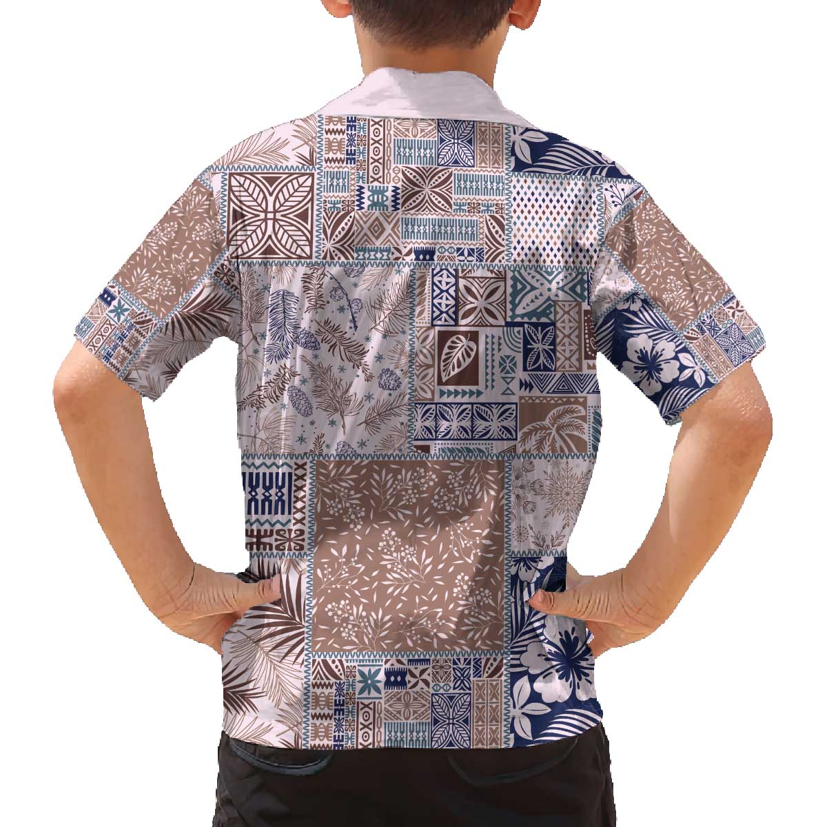 Aloha Hawaii Pastel Christmas Patchwork Family Matching Off The Shoulder Long Sleeve Dress and Hawaiian Shirt Rustic Style - Polynesian Pride