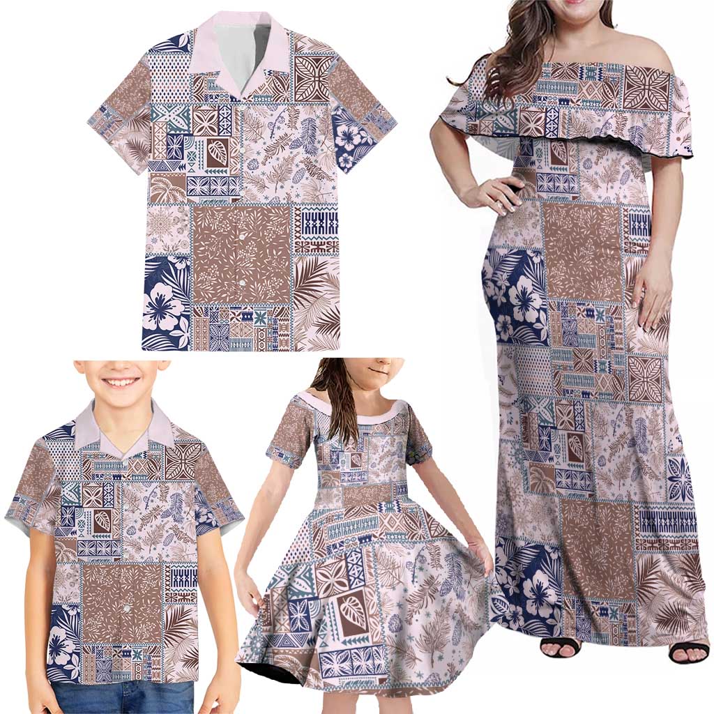 Aloha Hawaii Pastel Christmas Patchwork Family Matching Off Shoulder Maxi Dress and Hawaiian Shirt Rustic Style - Polynesian Pride