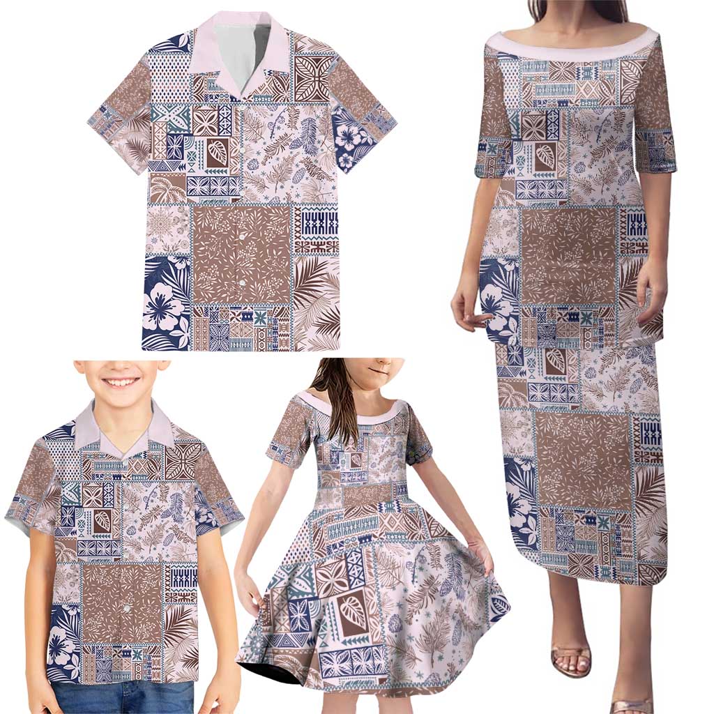 Aloha Hawaii Pastel Christmas Patchwork Family Matching Puletasi and Hawaiian Shirt Rustic Style - Polynesian Pride