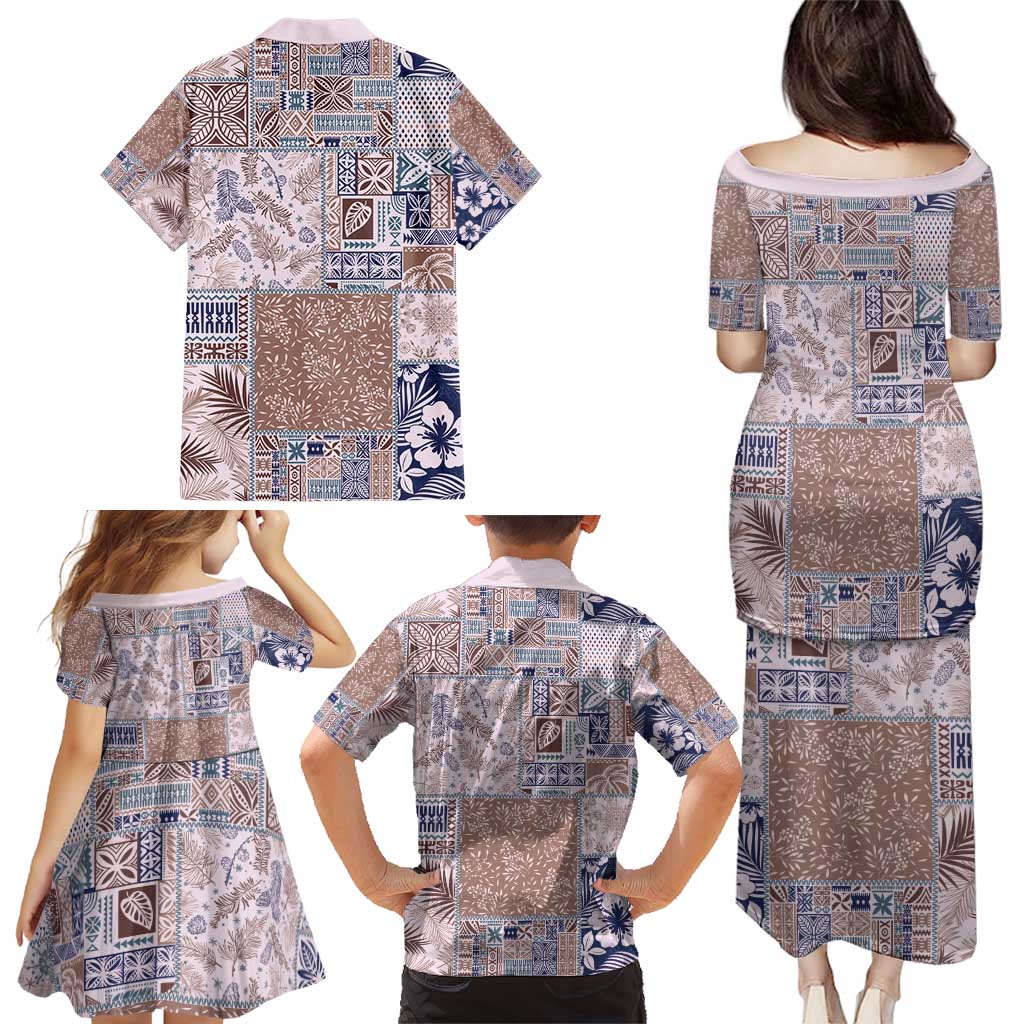 Aloha Hawaii Pastel Christmas Patchwork Family Matching Puletasi and Hawaiian Shirt Rustic Style - Polynesian Pride