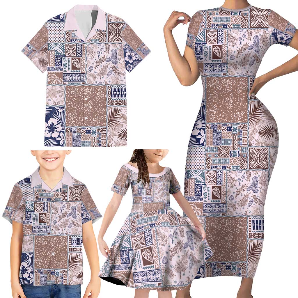Aloha Hawaii Pastel Christmas Patchwork Family Matching Short Sleeve Bodycon Dress and Hawaiian Shirt Rustic Style - Polynesian Pride